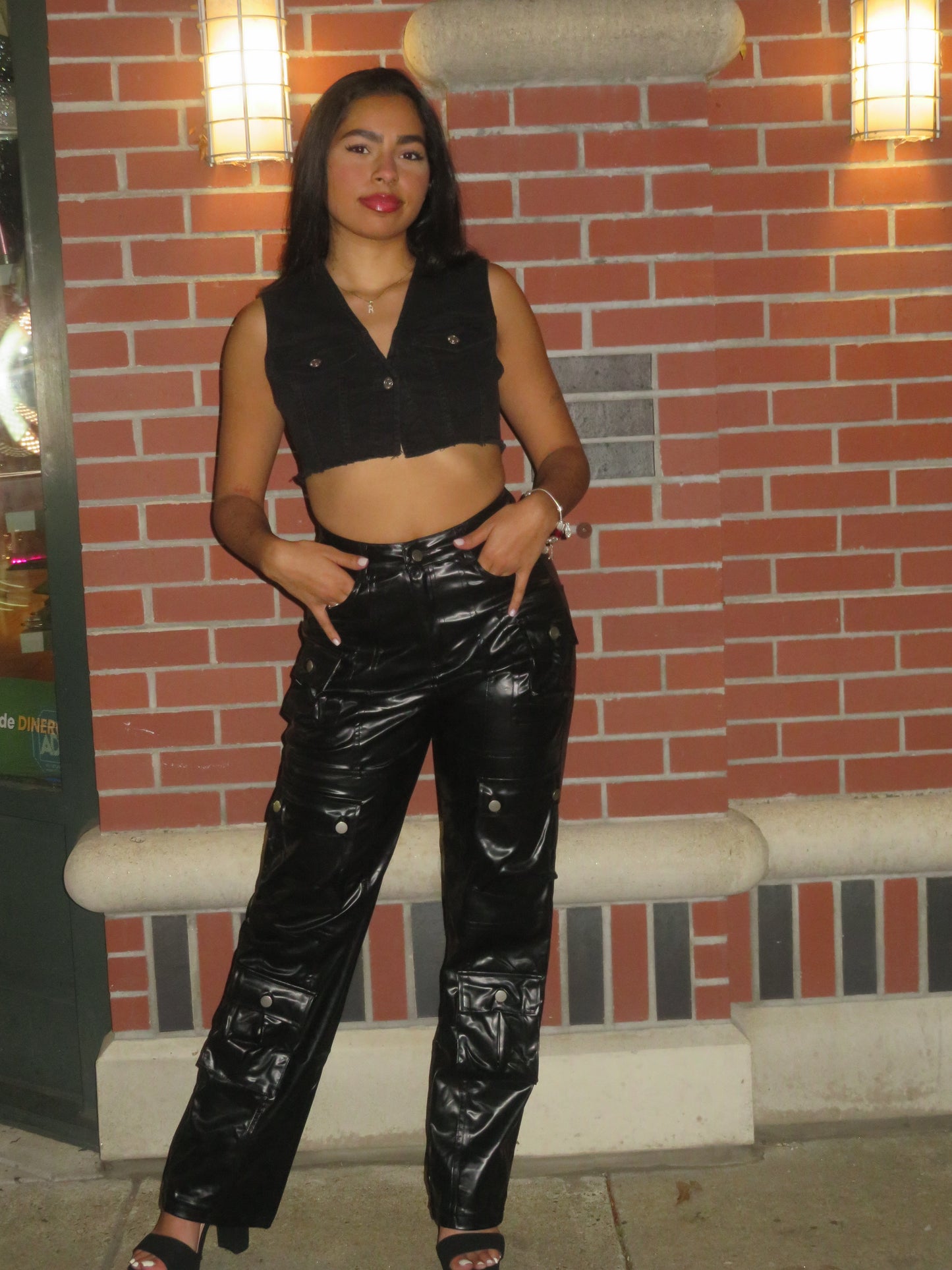 Leather cargo pants