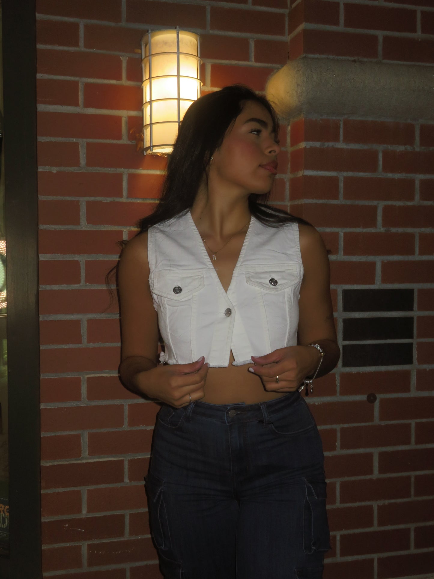 White denim vest